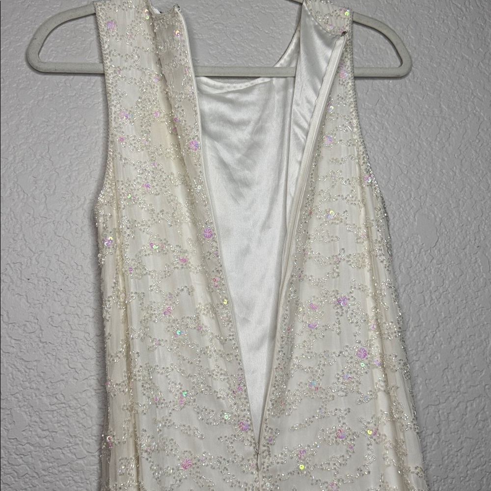 Parker Black White Ivory Mini Dress Size 6 Silk Beaded Bridal Wedding Elegant - Picture 9 of 11